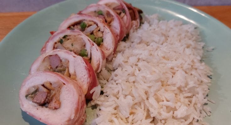 gödöllői töltött csirkemell baconbe tekerve rizzsel