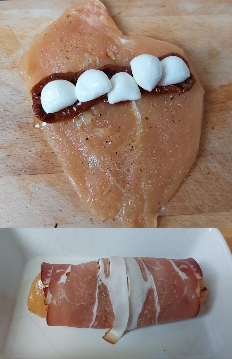 aszalt paradicsommal mozzarellával töltött csirkemell összeállítása
