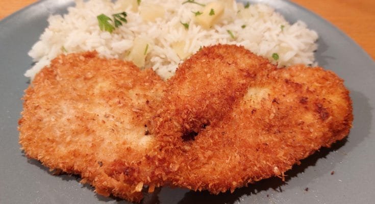 kókuszbundás csirkemell ananászos rizzsel