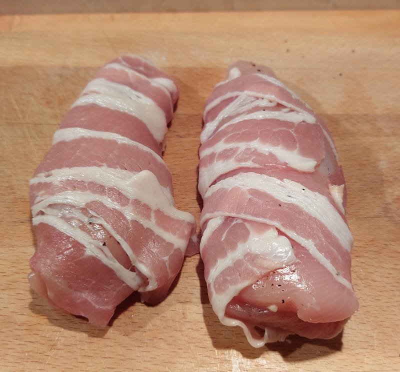 csirkemell pékné módra baconbe tekerve