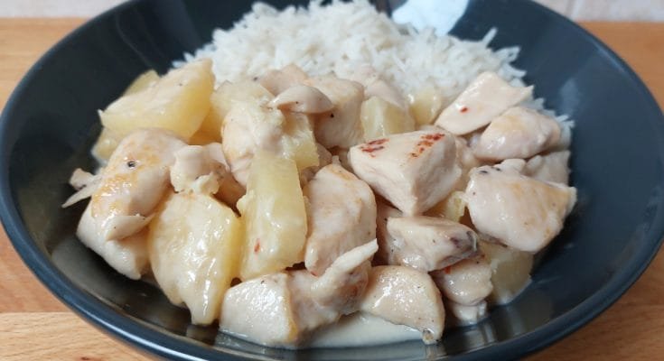 szaftos ananászos csirkemell kókusztejjel rizzsel