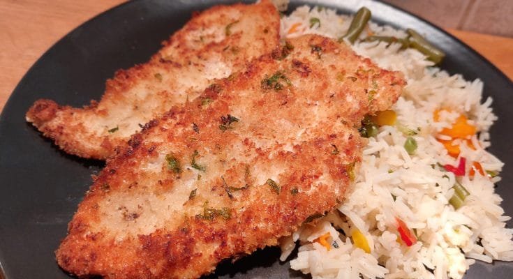 palermói csirkemell zöldséges rizzsel, rántott hús tojás nélkül