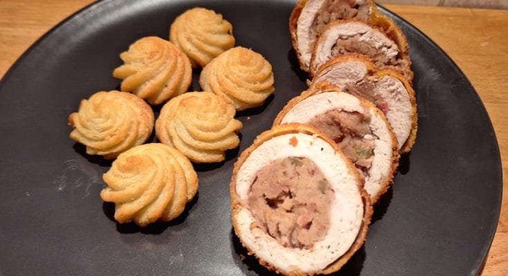 gesztenyével töltött csirkemell rántva hercegnőburgonyával